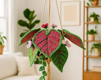 Crochet Hanging Plant Car Charm: Pink & Green Yarn Decor