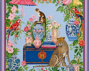 Vibrant Chinoiserie Mahjong Mat, Exotic Animals And Floral Print, Decorative Game Pad, Elegant Table Accessory, Housewarming Gift