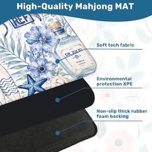 May include: A high-quality Mahjong mat with a blue and white floral design, a tequila bottle illustration, and the text "DR. JULIO". The mat features soft tech fabric, environmental protection XPE, and a non-slip thick rubber foam backing.