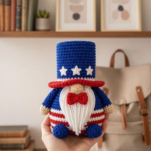 Onkel Sam Häkelpuppe, Bunt Amigurumi Häkelpuppe, 4.Juli Dekor, USA 250th Jubiläum Geschenk, Rot Weiß Blau Handgemachtes Spielzeug