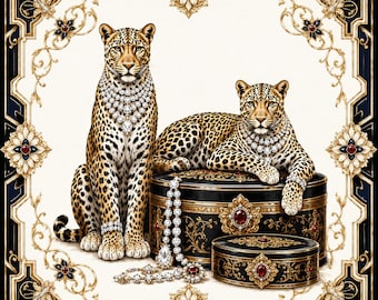 Regal Leopard Mahjong Mat, Vintage Art Deco Animal Table Mat, Decorative Mahjong Playing Mat, Gift For Gamers