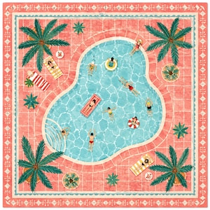 Tropical Pool Party Mahjong Mat, Pink Palm Tree Mahjong Table Cover, Summer Resort Game Mat, Waterproof Mahjong Gift image 1