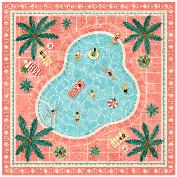 Tropical Pool Party Mahjong Mat, Pink Palm Tree Mahjong Table Cover, Summer Resort Game Mat, Waterproof Mahjong Gift