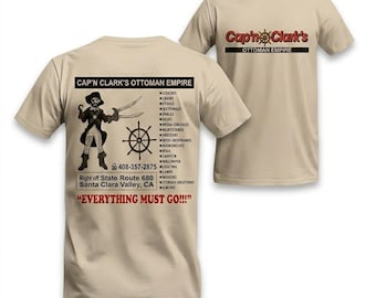 Cap'n Clark's Ottoman Empire T-Shirt, Funny Pirate Furniture Store Shirt, Vintage 90s Ad Aesthetic,  Retro Santa Clara Valley CA Shirt