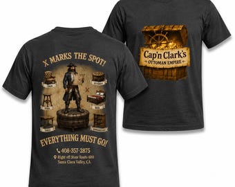 Cap'n Clark's Ottoman Empire Pirate Shirt Funny Furniture Store Tee Retro Local Business Dad Joke Graphic T-Shirt Gag Gift California
