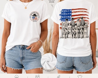 Patriotic Cowboy T-Shirt, Freedom Ranch 1776 Tee, Western 4th of July Shirt, Country Music Festival Top, Vintage Americana Graphic Tee