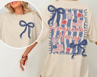 American Honey Shirt, Coquette 4th of July Top, Girly USA Tee, Vintage Patriotic T-Shirt, Cute Independence Day, Country Summer Tee