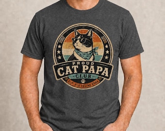 Proud Cat Papa Club Shirt, Vintage Cat Dad Tee, Retro Cat Lover T-Shirt, Funny Cat Father Gift, Cool Feline Fan Apparel, Mens Cat Shirt