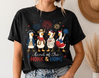 Land of the Honk and Home Shirt, Funny 4th of July Duck Tee, Comfort Colors Patriotic Goose T-Shirt, American Summer USA Graphic Tee