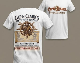 Cap'n Clark's Ottoman Empire Shirt, Funny Furniture Pun T-shirt, Vintage Pirate Logo Tee, Retro Workwear Parody Shirt, History Teacher Gift