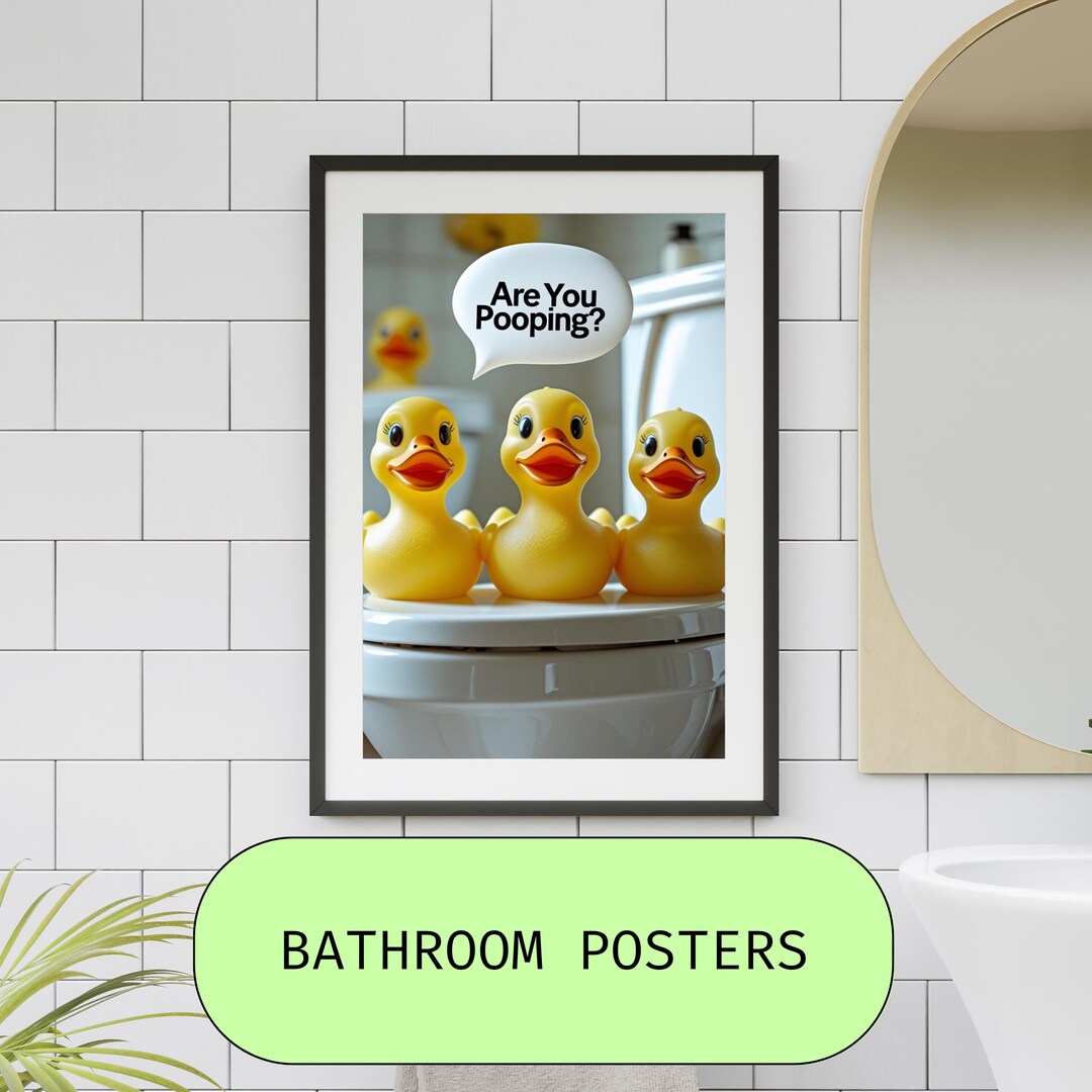 Rubber Duck Print Wall Art Toilet Funny Print Pooping Bathroom Toilet ...