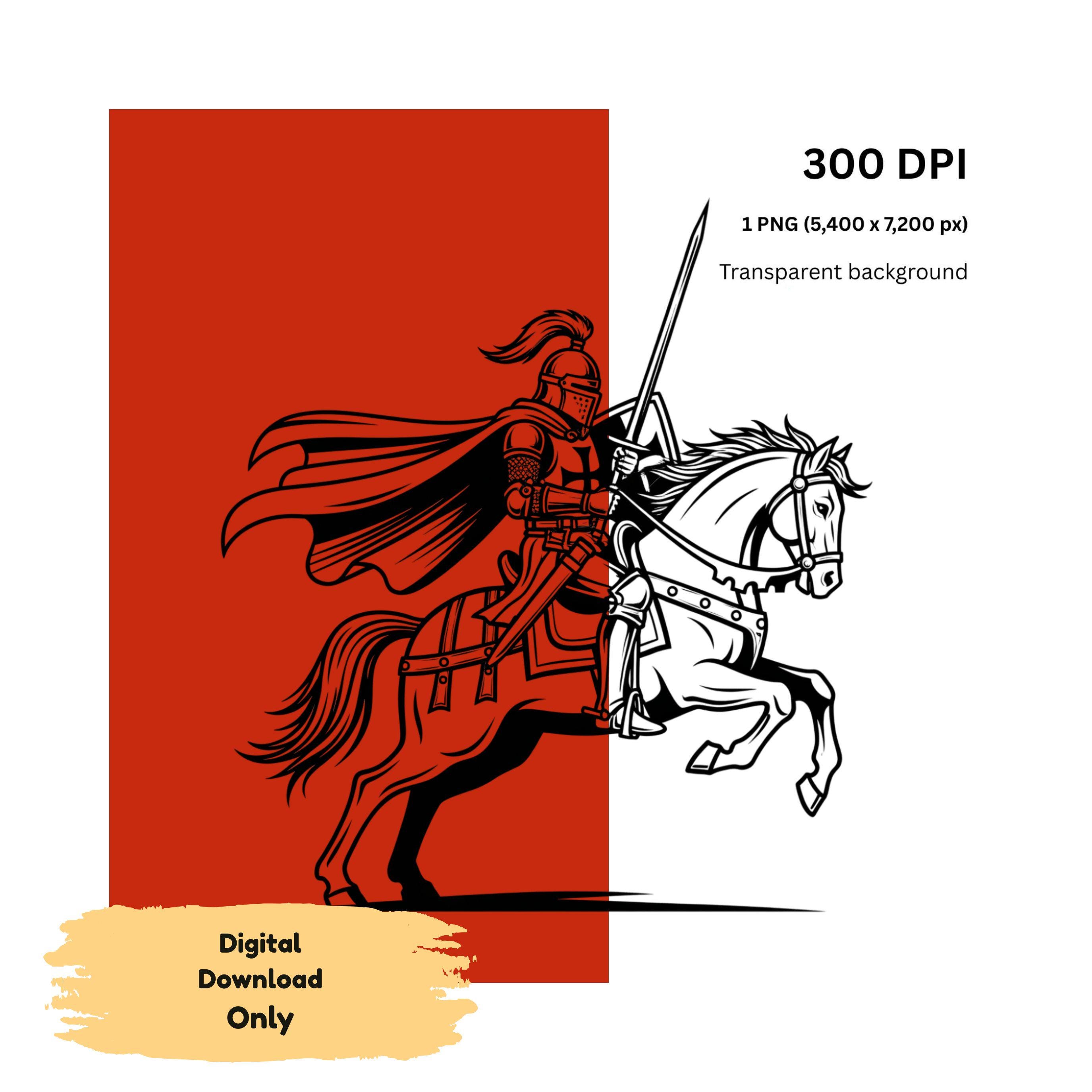 Templar Knight Crusader Art: Medieval Christian Warrior on Horse (PNG ...