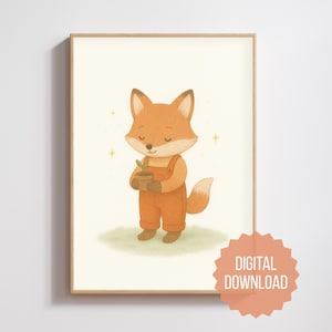 Fox Printable Wall Art | Woodland Nursery Decor for Kids Room | Cute Animal PDF Download | Baby Boy or Girl Room Printable Poster