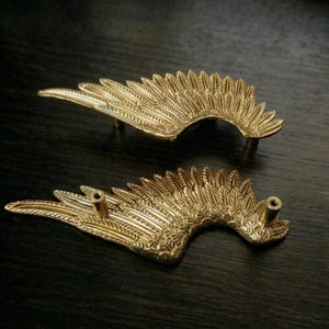 Maniglie per mobili a forma di ali d'angelo dorate, grandi pomelli decorativi in ottone a forma di ali per armadi e cassetti, coppia di accessori per mobili decorati, maniglia unica da 167 mm