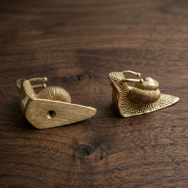 Gold Snail Brass Cabinet Knobs - Unique Animal Drawer Pulls for Nursery, Whimsical Furniture Handles for Dresser, Solid Brass Hardware