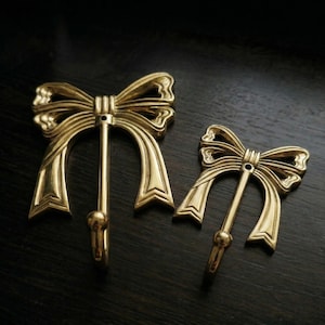 Solid Brass Bow Wall Hook, Vintage French Style Ribbon Coat Hook, Coquette Room Decor, Gold Decorative Wall Hanger for Towel Bag Jewelry