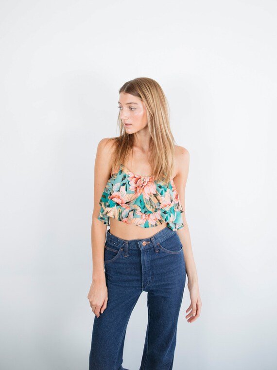 1970's Mumu Ruffled Floral Crop Top