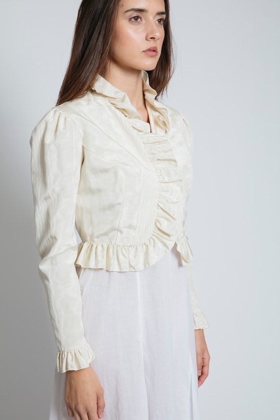 1980's Ruffled Jacquard Cropped Blouse