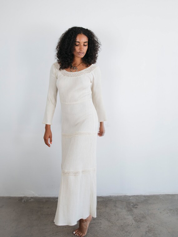 1970's Bohemian Crochet Maxi Dress