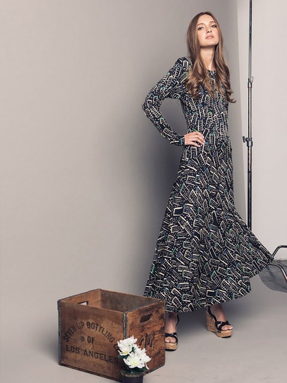 1970's Missoni Print Long Sleeve Maxi Dress