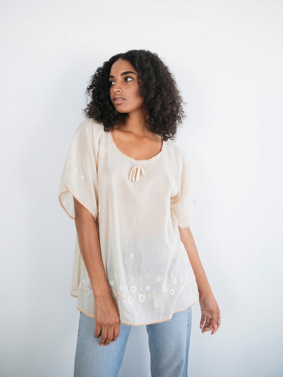 sheer floral embroidered top
