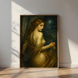 Softly She Knew | Moonlit Oil On Canvas Digital Wall Art for Bedroom, Gothic Romance Decor, or Cinematic Interiors