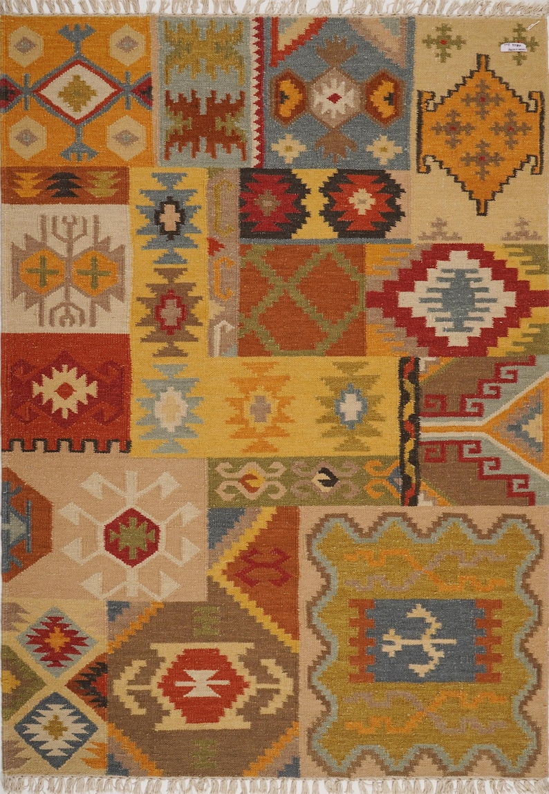 Large Patchwork Rugs Kilim Patchwork Rug, Handwoven Wool Cotton Flatweave, Geometric ...