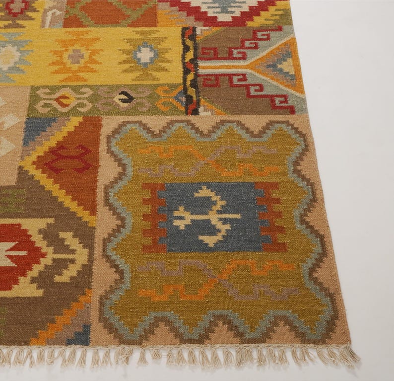 Large Patchwork Rugs Kilim Patchwork Rug, Handwoven Wool Cotton Flatweave, Geometric ...