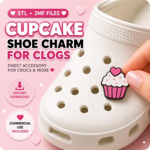 Cupcake-hjärta träskoberlock STL 3MF | Kawaii söt skonål | 3D-skrivarfiler | Skoberlock för träskotillbehör