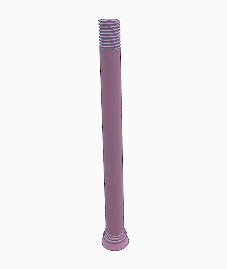May include: A mauve-colored, cylindrical bolt with a threaded top and a decorative base. The bolt is a solid color and appears to be made of metal. The threaded portion is approximately 1 inch long.