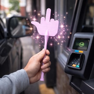 Långfingerstav med tryck och betalning STL 3MF, rolig NFC-korthållare 3D-utskrift, trollstav med oförskämd gest, skämtpresent till honom och henne, direktnedladdning