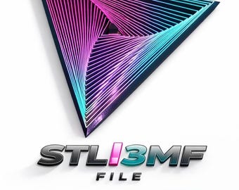 May include: A graphic design featuring a large triangle composed of concentric lines in gradient shades of pink and blue. Below the triangle, the text reads STL 3MF FILE, followed by a pink banner with the text SELL 3D PRINTS! in black.