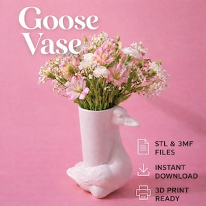 Jarrón estilo Cottagecore STL, maceta fácil de imprimir en 3D, jarrón con forma de flor de ganso, ideal para principiantes, archivos 3MF, uso comercial.