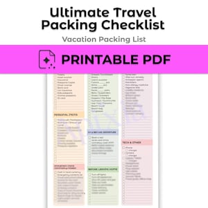 Vacation and Travel Packing Checklist Printable | Vacation Planner & Luggage Essentials PDF | A4 A5 US Letter | Instant Download