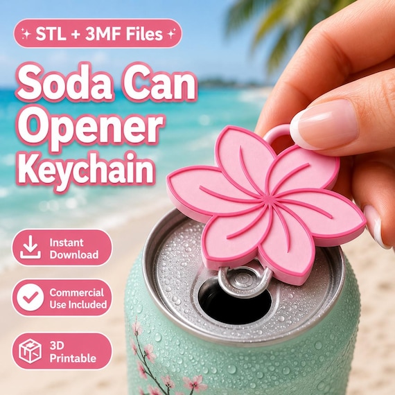 Flower Can Opener STL 3MF, Floral Nail Saver Keychain 3D Print File, Cute Kawaii Gift Commercial Use Digital Download