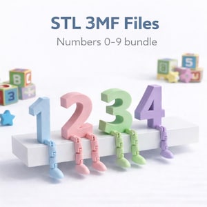 数字0～9 STL 3MFバンドル、関節式カウント玩具、モンテッソーリ学習セット、子供向け算数アクティビティ、3Dプリント可能なモデル
