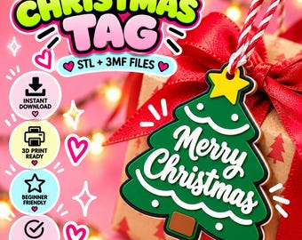 Etichetta regalo di Natale STL 3MF / Etichetta regalo con albero di Natale - File di stampa 3D / Decorazione per confezioni regalo natalizie / Uso commerciale
