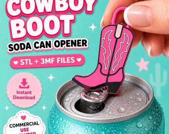Soda Can Tab Opener Keychain 3D Printer File | Pink Cowgirl Boot Nail Saver| STL 3MF