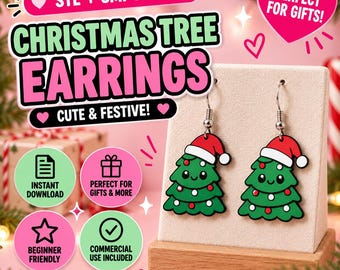 Orecchino STL 3MF Albero di Natale / Orecchino pendente natalizio Kawaii / File per stampante 3D adatti ai principianti
