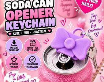 Bow Soda Tab Opener STL 3MF | Coquette Nail Saver Keychain 3D Print File | Can Tab Lifter Party Favor Gift | Beginner 3D Files
