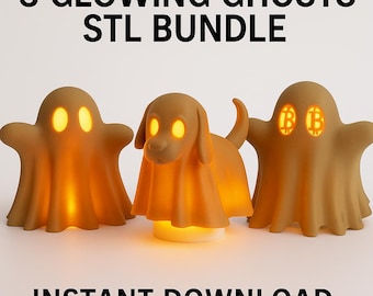 Glowing Ghost Bundle STL 3MF | Halloween LED Candle Holder 3D Print | Spooky Decor Gift