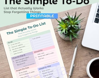 Lista de tareas imprimible sencilla / Olvídate de las cosas / Organizador de tareas para personas con TDAH / Hoja de productividad diaria en PDF / Planificador en tonos pastel A4 y A5