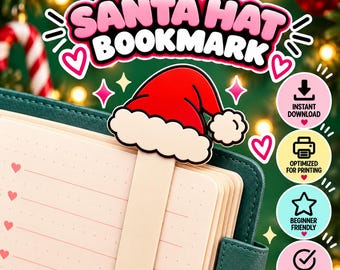 Segnalibro a forma di cappello di Babbo Natale in formato STL 3MF / File di stampa 3D per segnalibro natalizio / Accessorio festivo per la lettura / Regalo per amanti dei libri durante le vacanze / Uso commerciale