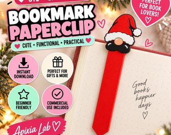 Segnalibro gnomo natalizio STL 3MF / File per stampa 3D natalizia / Regalo per amanti dei libri per le feste / Segnalibro festivo / Licenza commerciale