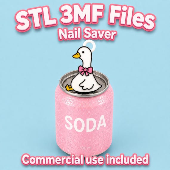 Soda Can Tab Opener Keychain 3D Printer File | Silly Goose with Bow | STL 3MF | Commercial Use | Nail Saver Keychain