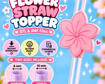 Topper per cannuccia a forma di fiore STL 3MF / Accessorio per Stanley Cup Plumeria Hibiscus / Ciondolo per cannuccia da 8 mm e 10 mm / File di stampa 3D tropicale