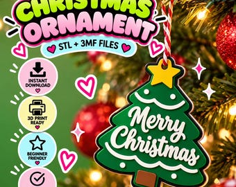 Decorazione natalizia "Buon Natale" in formato STL 3MF / Decorazione da appendere all'albero di Natale, file di stampa 3D / Ornamento per albero di Natale / Uso commerciale