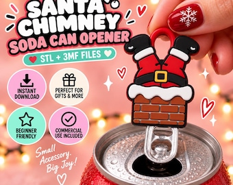 Apribottiglie a forma di camino di Babbo Natale STL 3MF / Apribottiglie portachiavi natalizio con linguetta / Salva-unghie Regalo di Natale / Uso commerciale