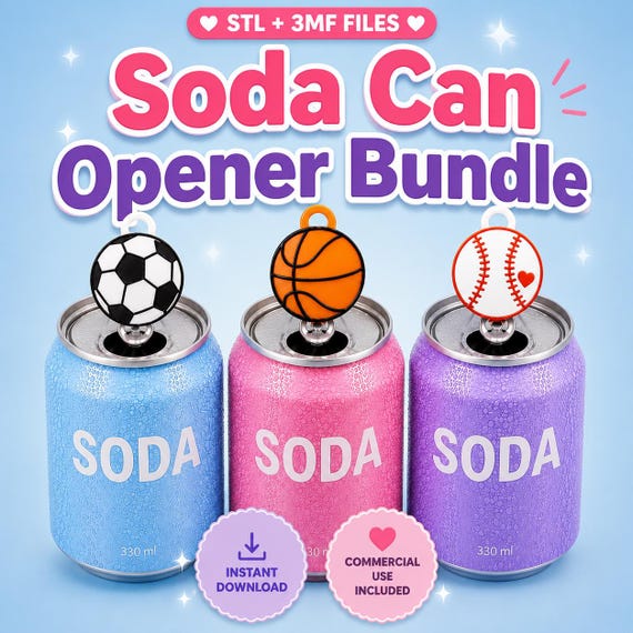 Sports Ball Can Opener Bundle STL 3MF | Soccer Basketball Baseball Nail Saver Keychain | 3D Printer File