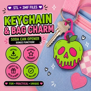 Väska med giftäppleberlock STL 3MF | Halloween-skallenyckelring | 3D-skrivarfil för nybörjare